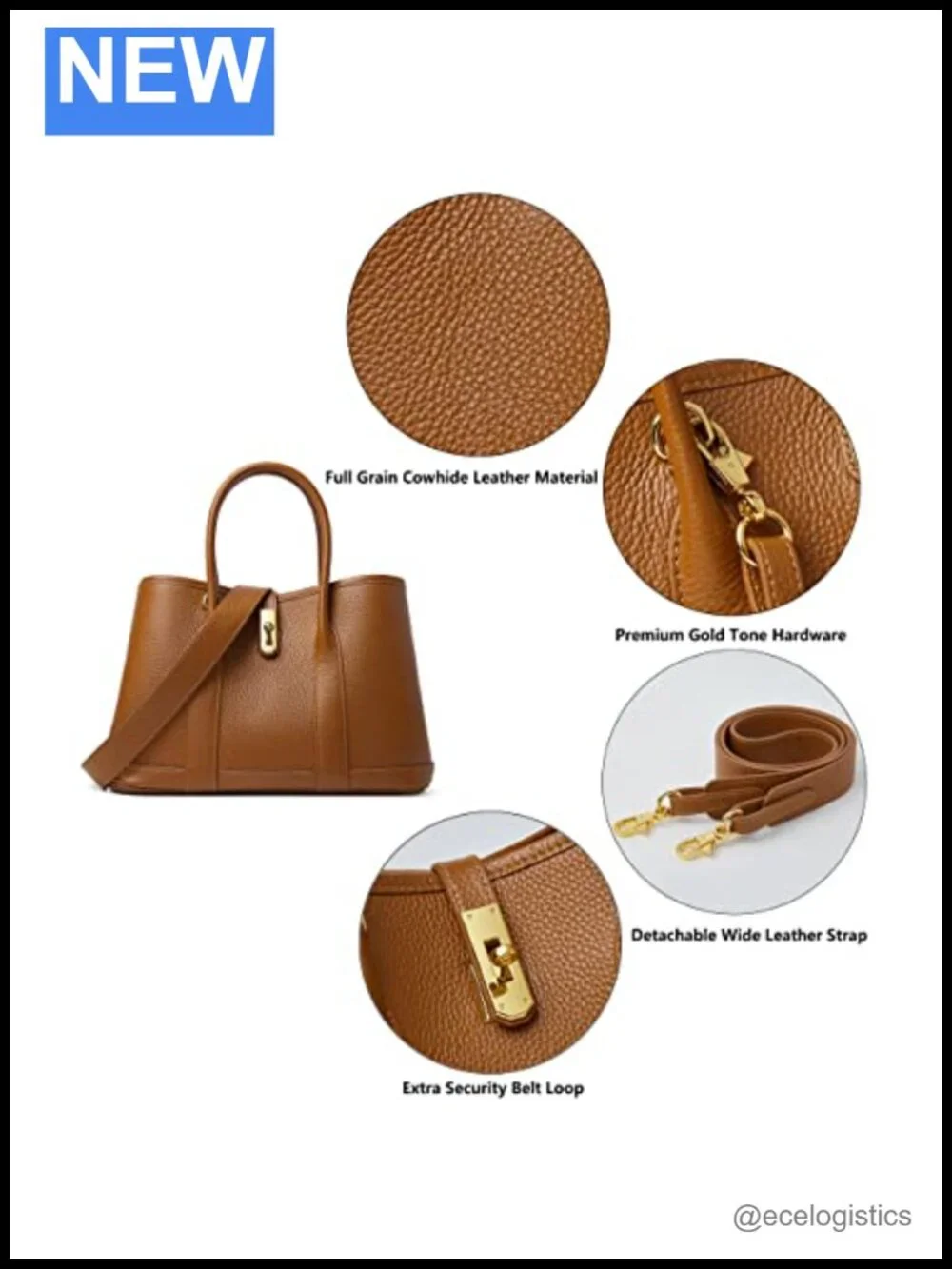 Genuine Leather Top Handle Satchel Tote Bag for Women with Twist Lock